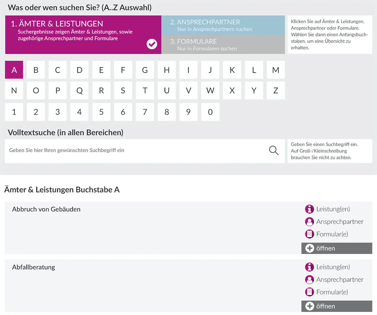 Suchfunktion A-Z - Bürgerservice