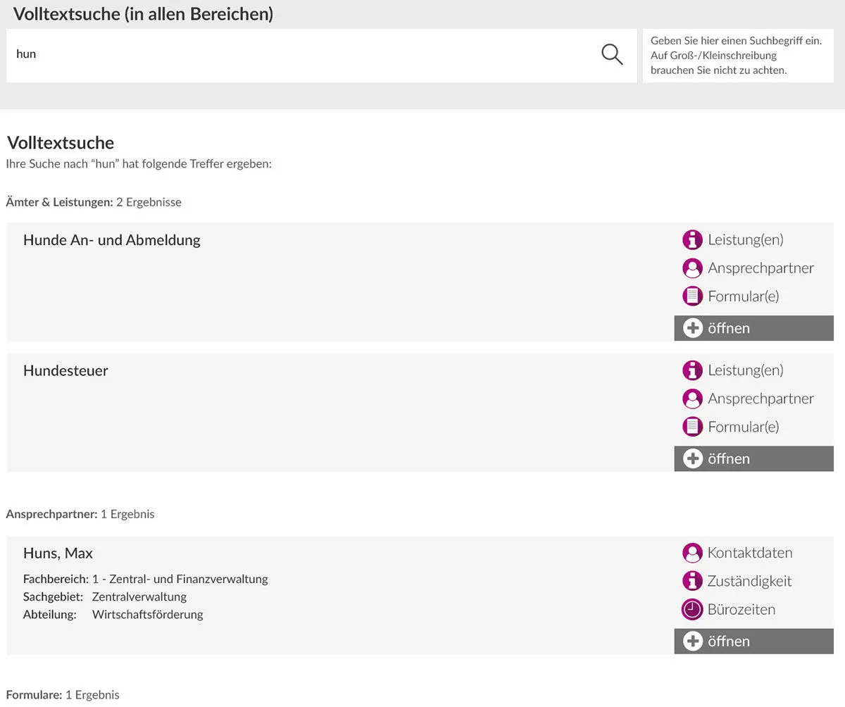 Volltextsuche Bürgerservice